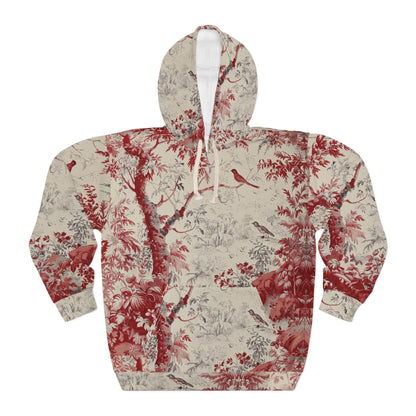 Toile Pattern Hoodie — Vintage Red Scenic All-Over Print