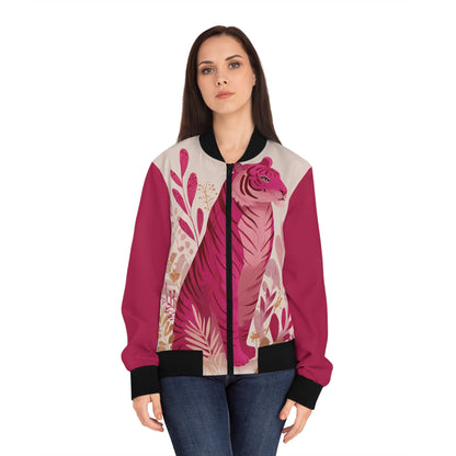 Pink Tiger Bomber Jacket — Women's Floral Animal Print Jacket
