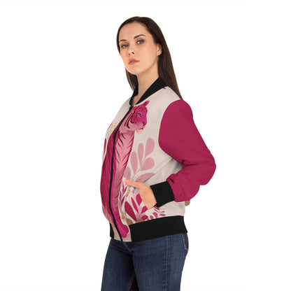 Pink Tiger Bomber Jacket — Women's Floral Animal Print Jacket