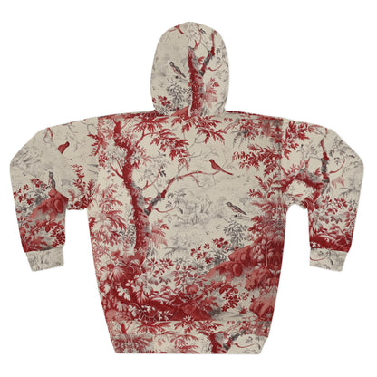 Toile Pattern Hoodie — Vintage Red Scenic All-Over Print