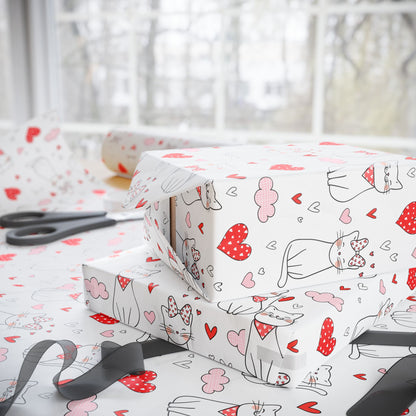 Valentine Cat & Hearts Wrapping Paper Roll — Cute Gift Wrap for Valentine's Day