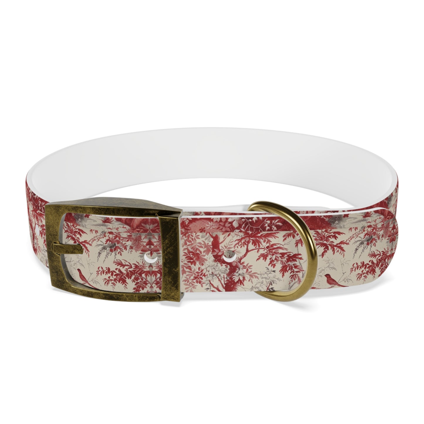 Toile Red Bird Dog Collar — Vintage Floral Pattern Pet Collar