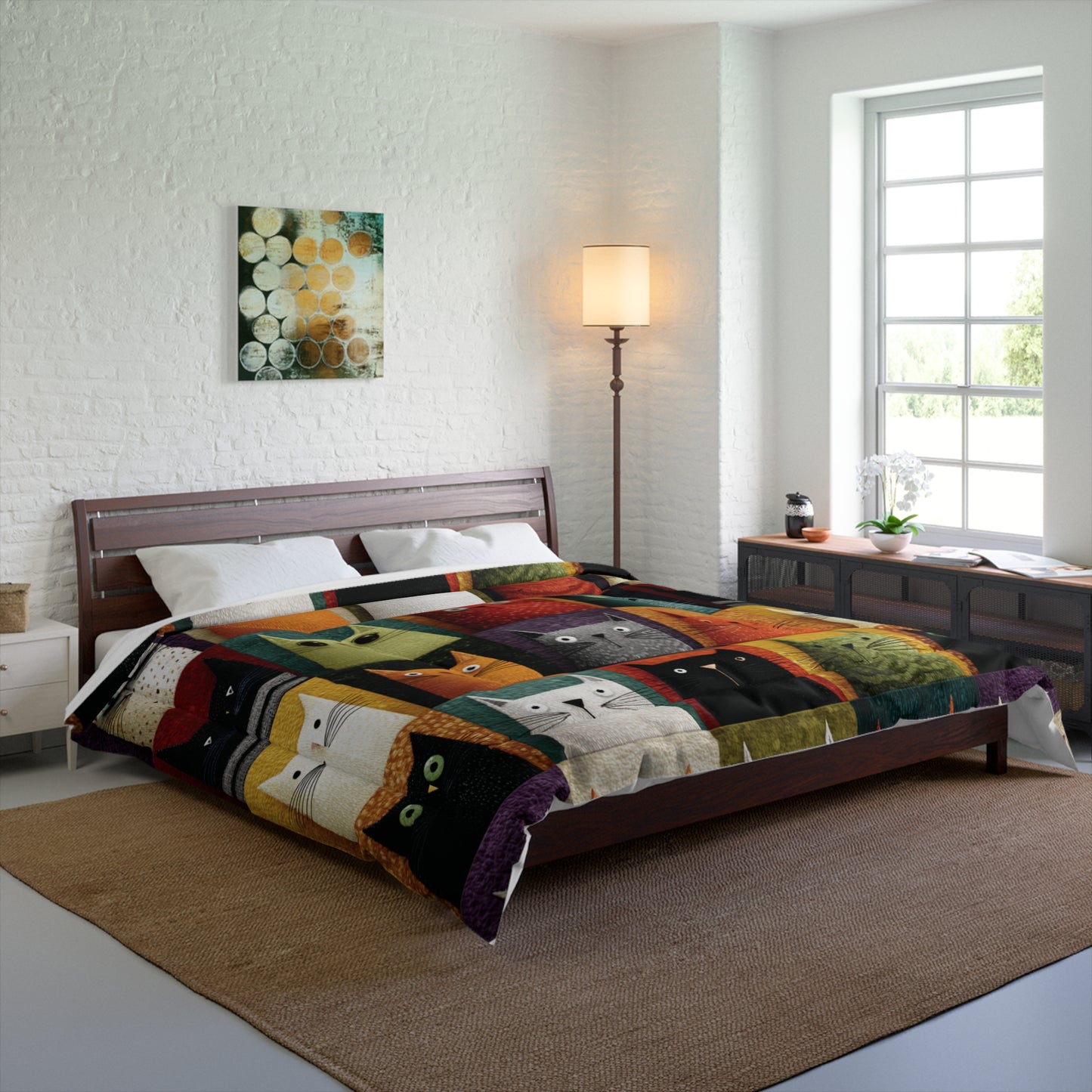 Whimsical Cat Grid Bedding for Kids & Cat Lovers