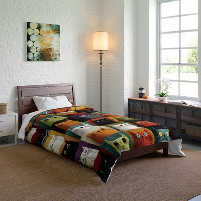 Whimsical Cat Grid Bedding for Kids & Cat Lovers