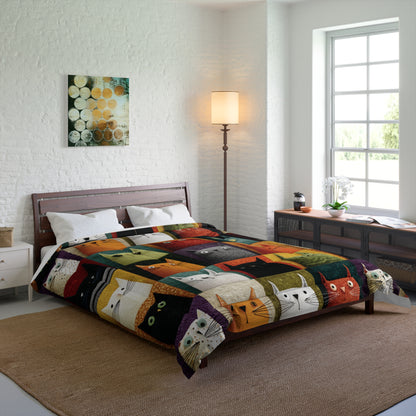 Whimsical Cat Grid Bedding for Kids & Cat Lovers