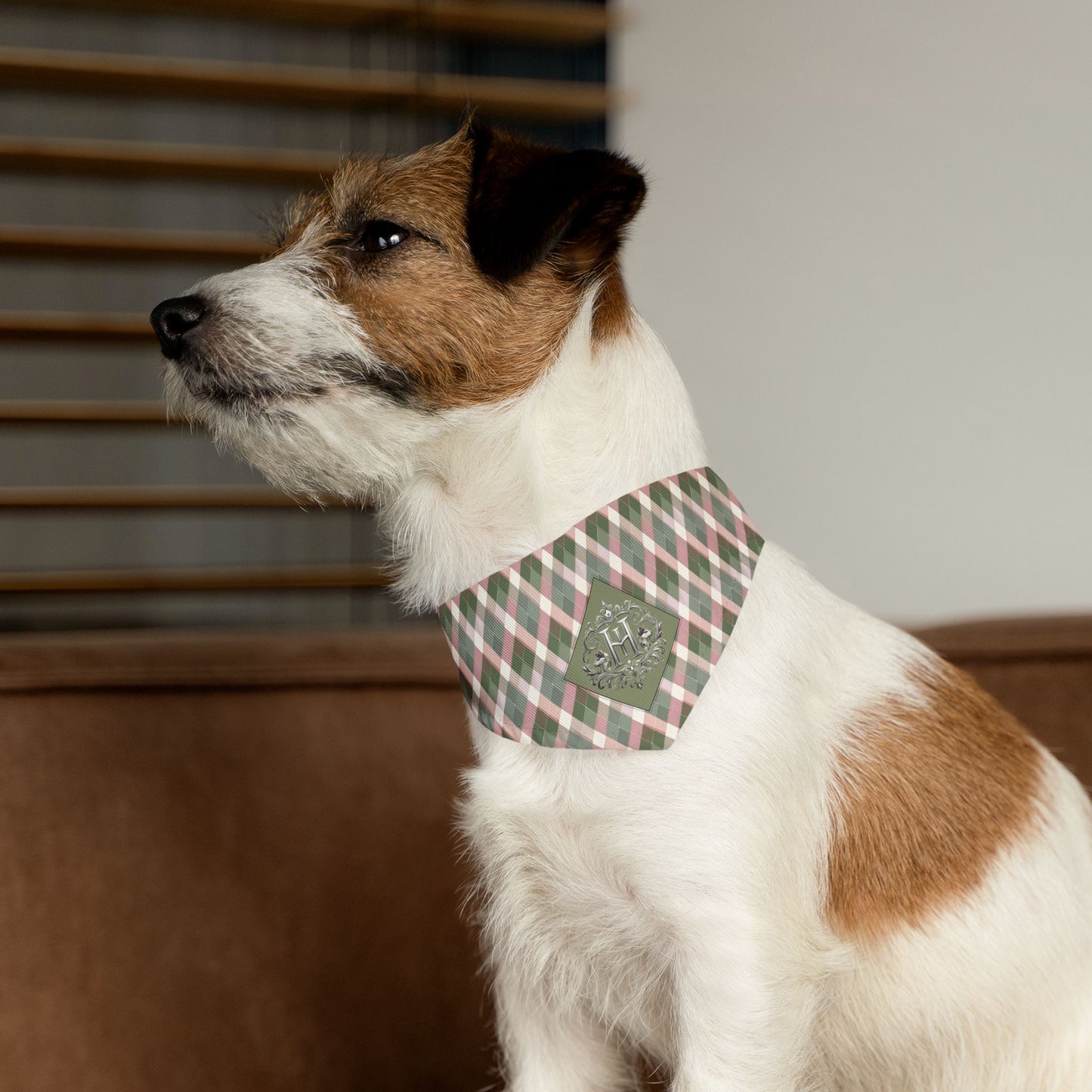 Plaid Pet Bandana Collar — Green & Pink Cozy Plaid Dog Bandana
