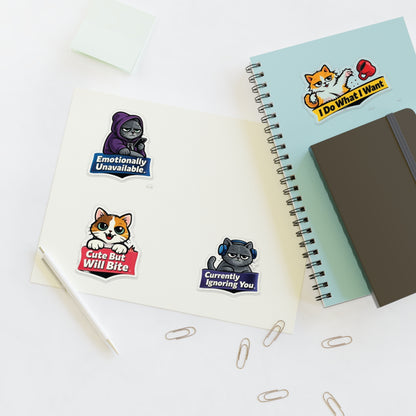 Unhinged Cat Energy Sticker Sheet — "Four Cats. Zero Manners." Funny Cat Stickers for Cat Lovers