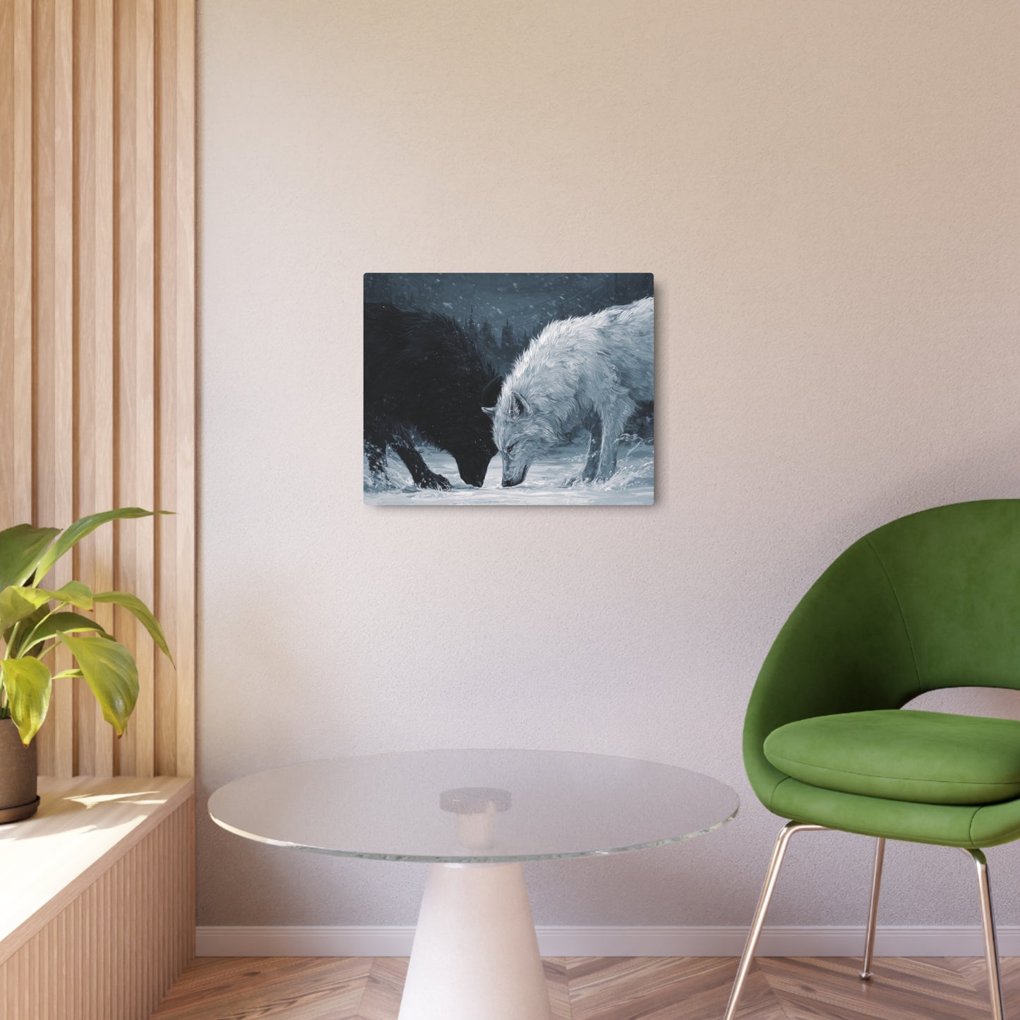 Twin Wolves Snow Scene Rustic Wall Decor