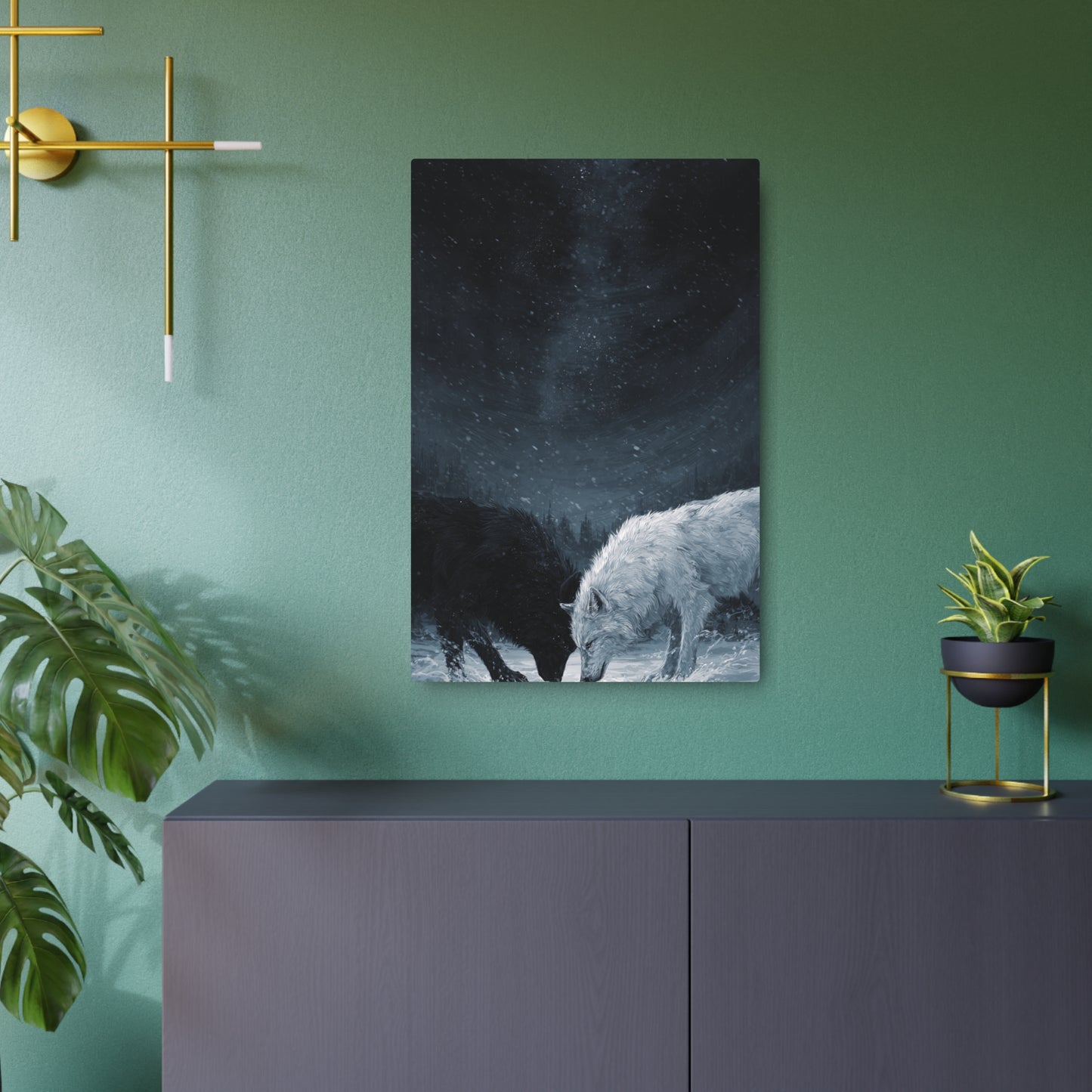 Twin Wolves Snow Scene Rustic Wall Decor