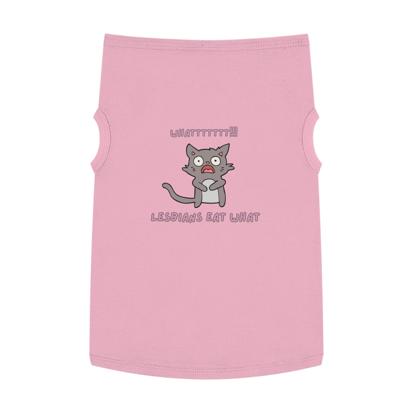 Funny ‘Lesbians Eat What’ Pet Tank Top – Cute Shocked Cat Graphic