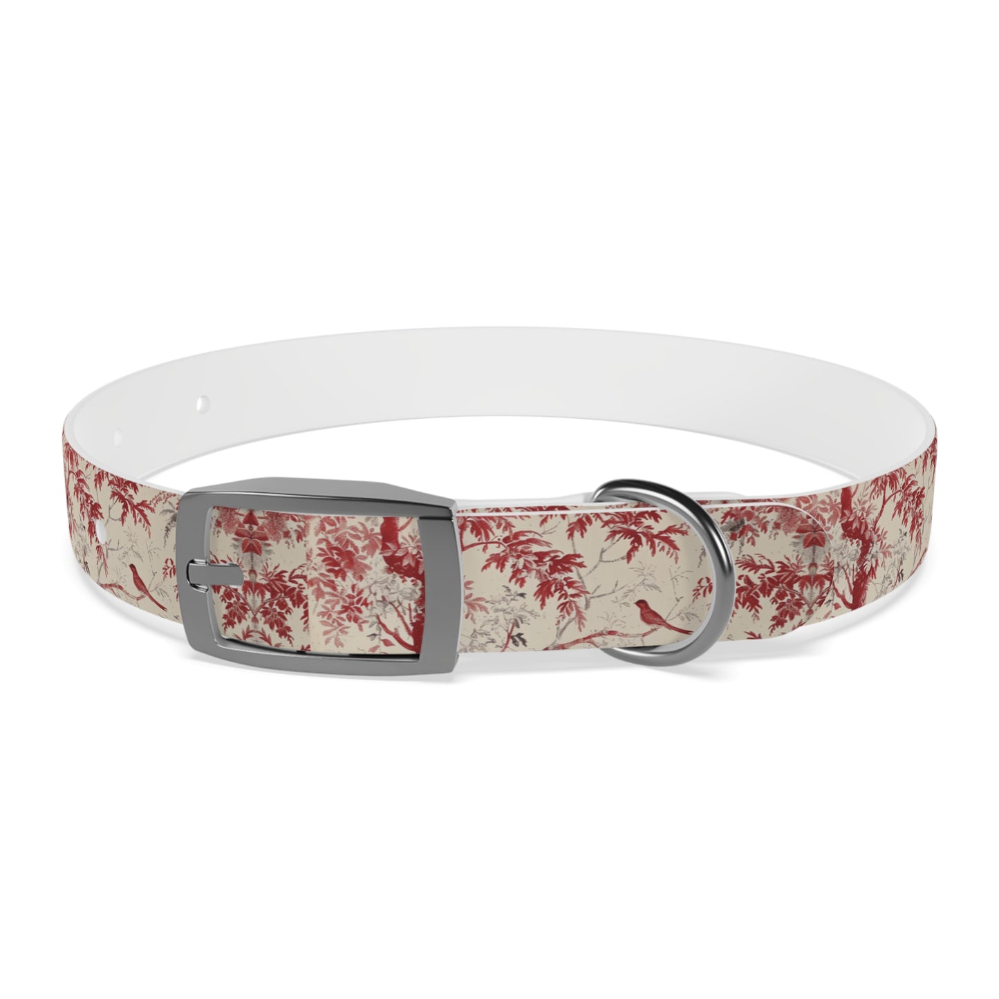 Toile Red Bird Dog Collar — Vintage Floral Pattern Pet Collar
