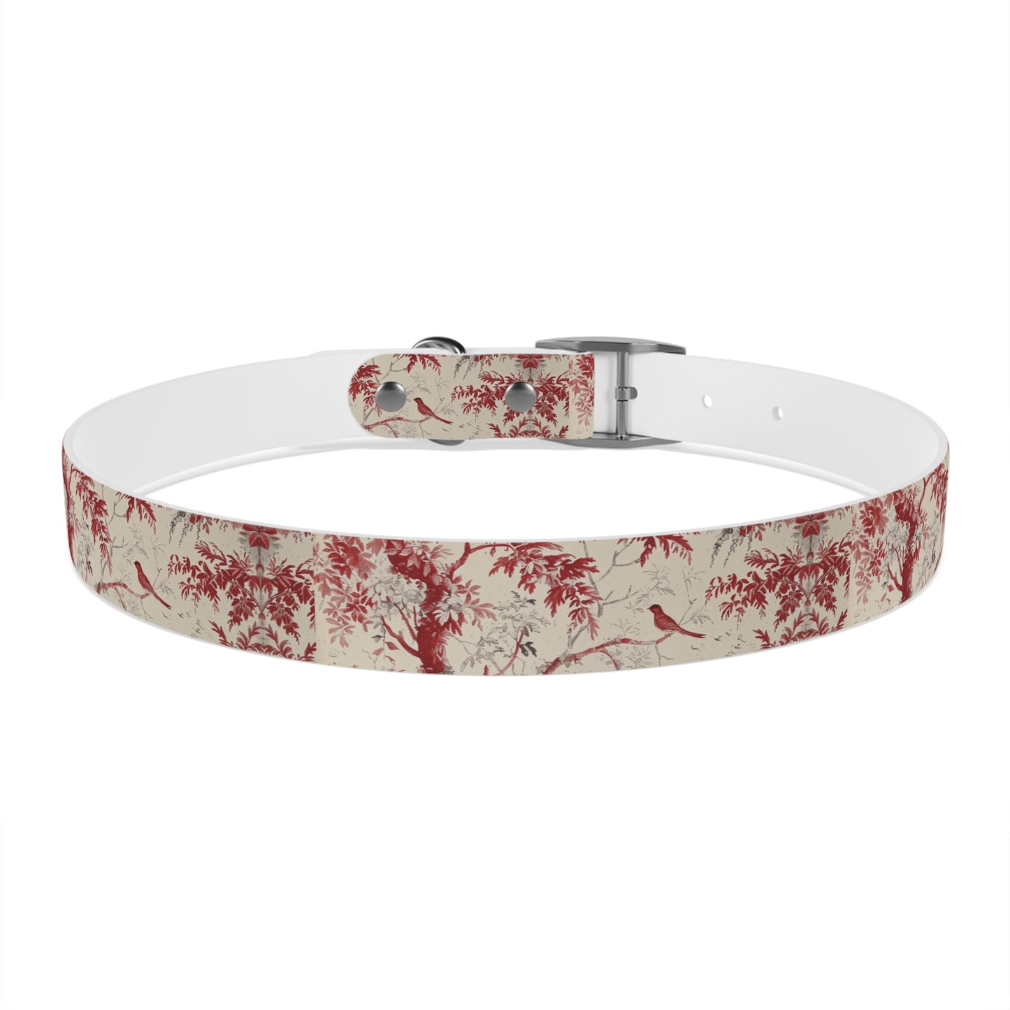 Toile Red Bird Dog Collar — Vintage Floral Pattern Pet Collar