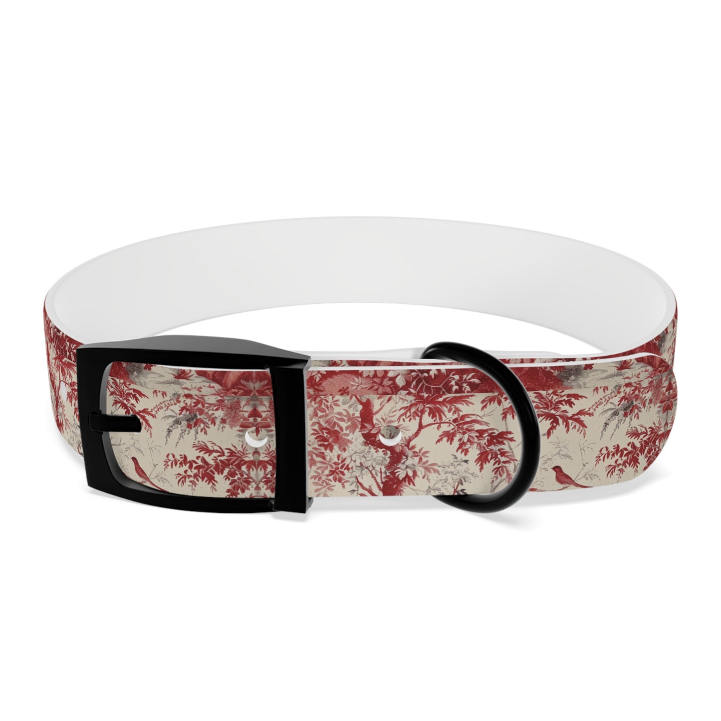 Toile Red Bird Dog Collar — Vintage Floral Pattern Pet Collar