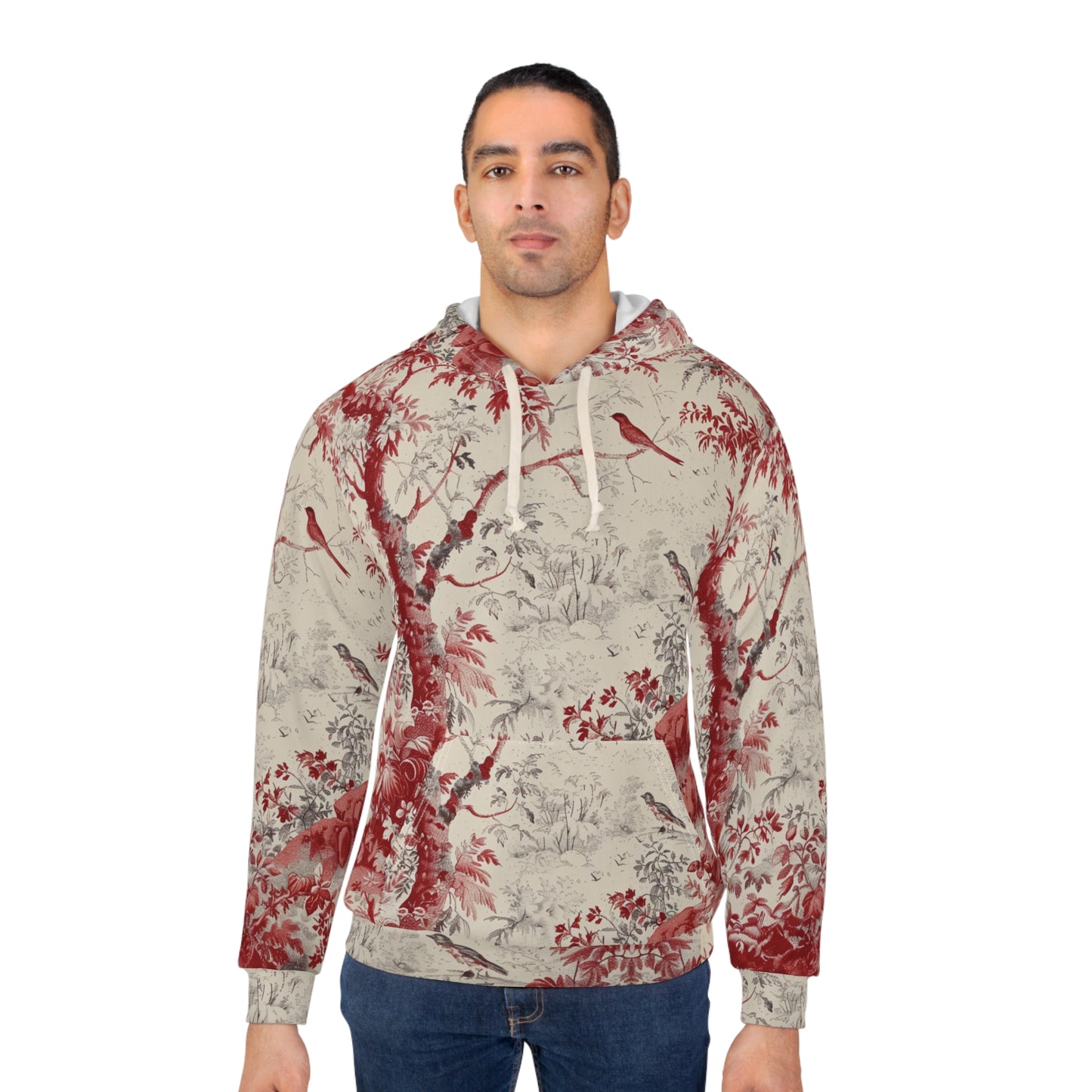 Toile Pattern Hoodie — Vintage Red Scenic All-Over Print