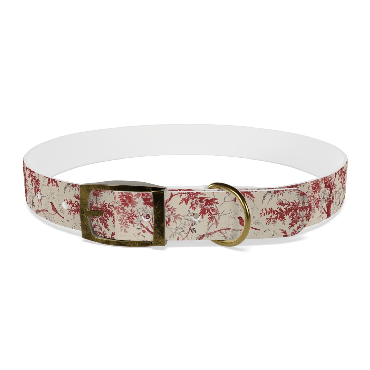 Toile Red Bird Dog Collar — Vintage Floral Pattern Pet Collar