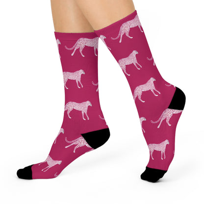 Pink Greyhound Crew Socks — Cushioned Athletic Socks with Running Dog Pattern