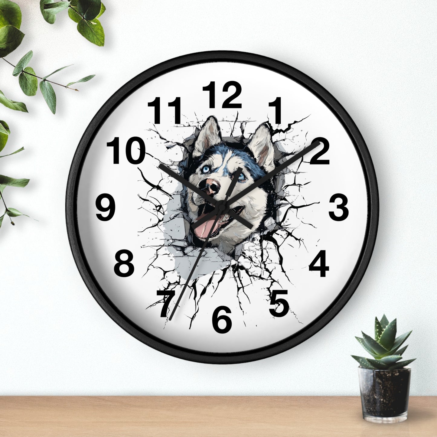 Husky Burst Wall Clock — Husky Busting Through a Clock Decorative Wall Clock