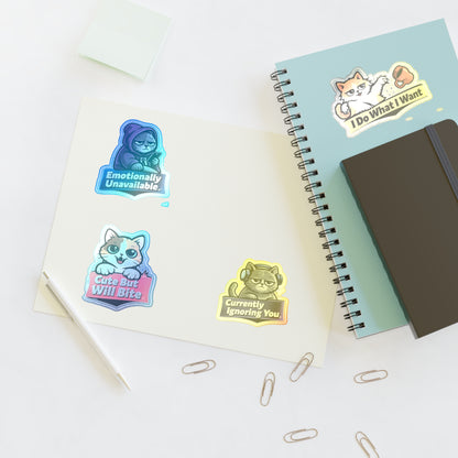 Unhinged Cat Energy Sticker Sheet — "Four Cats. Zero Manners." Funny Cat Stickers for Cat Lovers