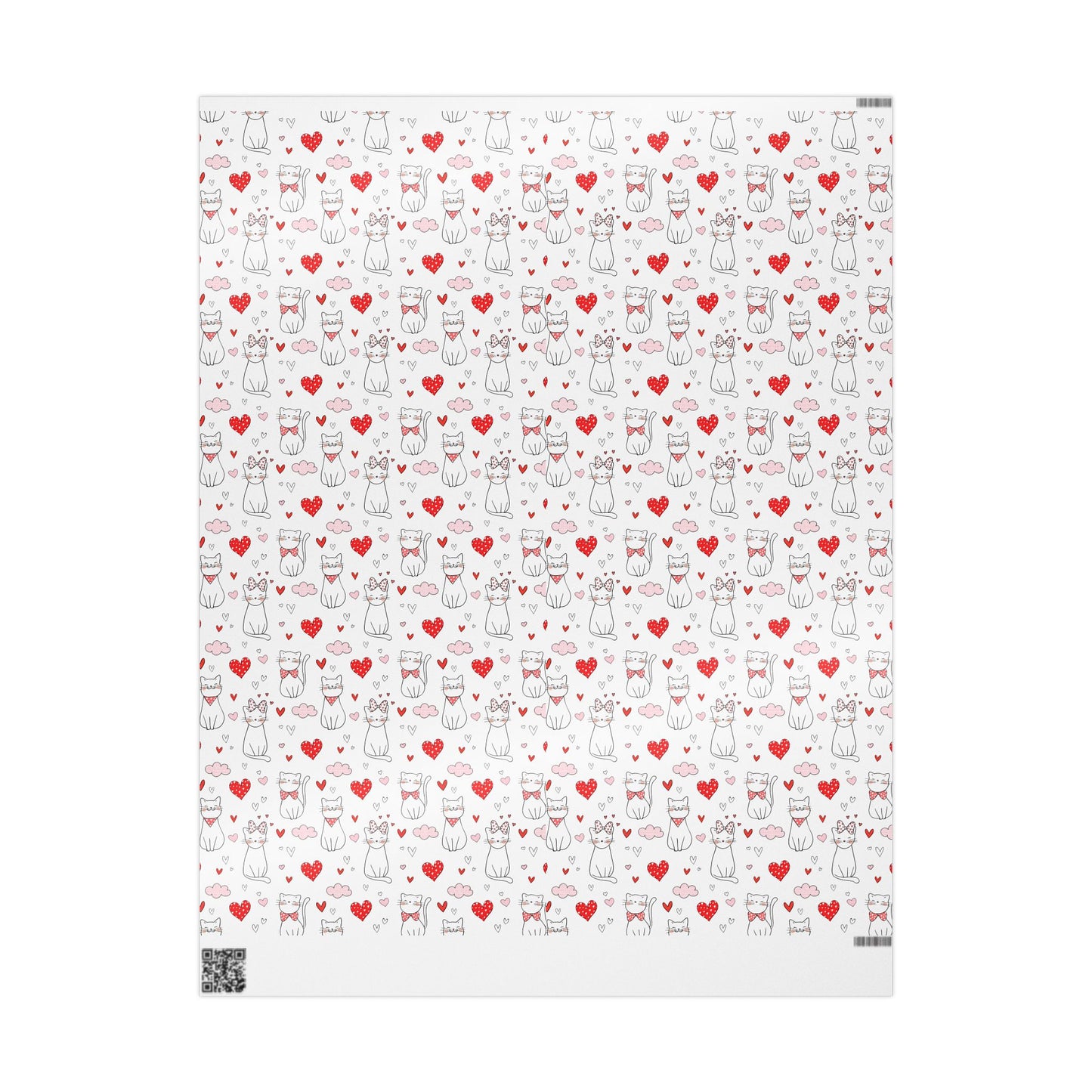Valentine Cat & Hearts Wrapping Paper Roll — Cute Gift Wrap for Valentine's Day