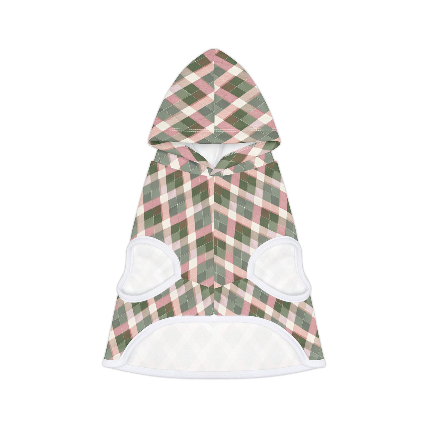 Plaid Monogram Pet Hoodie — Pink & Olive Diamond Plaid Dog Hoodie