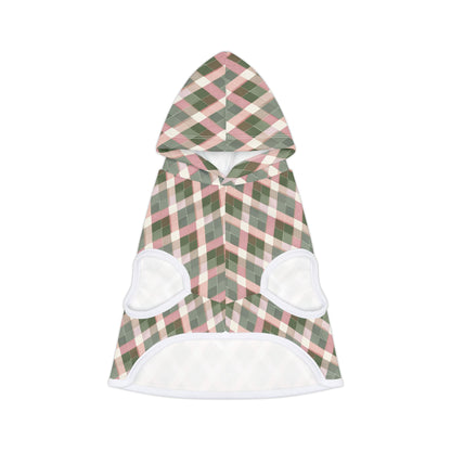 Plaid Monogram Pet Hoodie — Pink & Olive Diamond Plaid Dog Hoodie