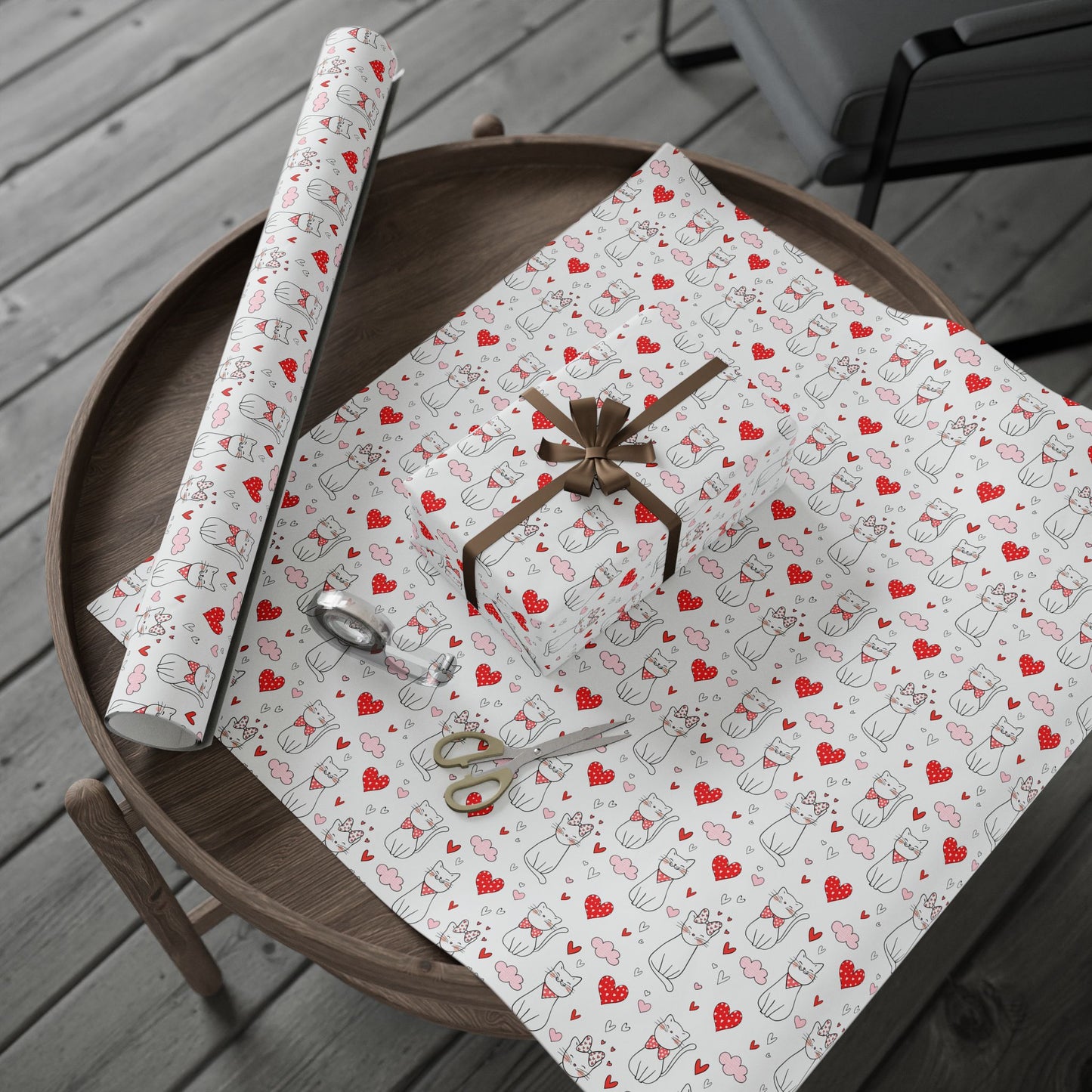 Valentine Cat & Hearts Wrapping Paper Roll — Cute Gift Wrap for Valentine's Day