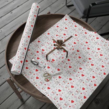 Valentine Cat & Hearts Wrapping Paper Roll — Cute Gift Wrap for Valentine's Day