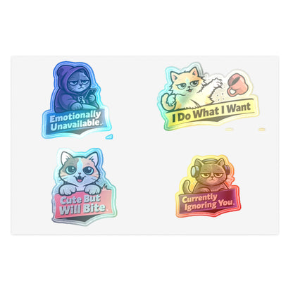 Unhinged Cat Energy Sticker Sheet — "Four Cats. Zero Manners." Funny Cat Stickers for Cat Lovers