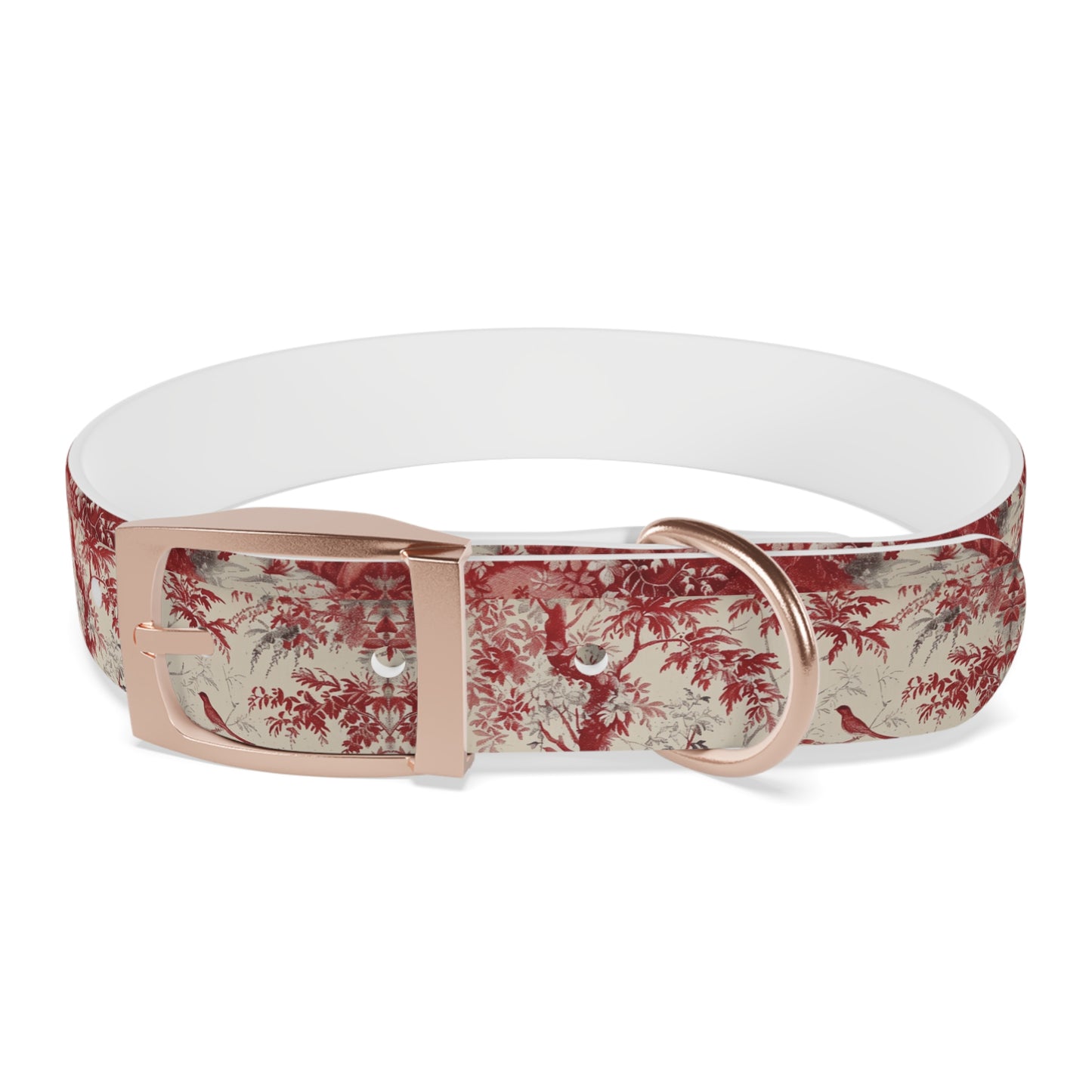 Toile Red Bird Dog Collar — Vintage Floral Pattern Pet Collar