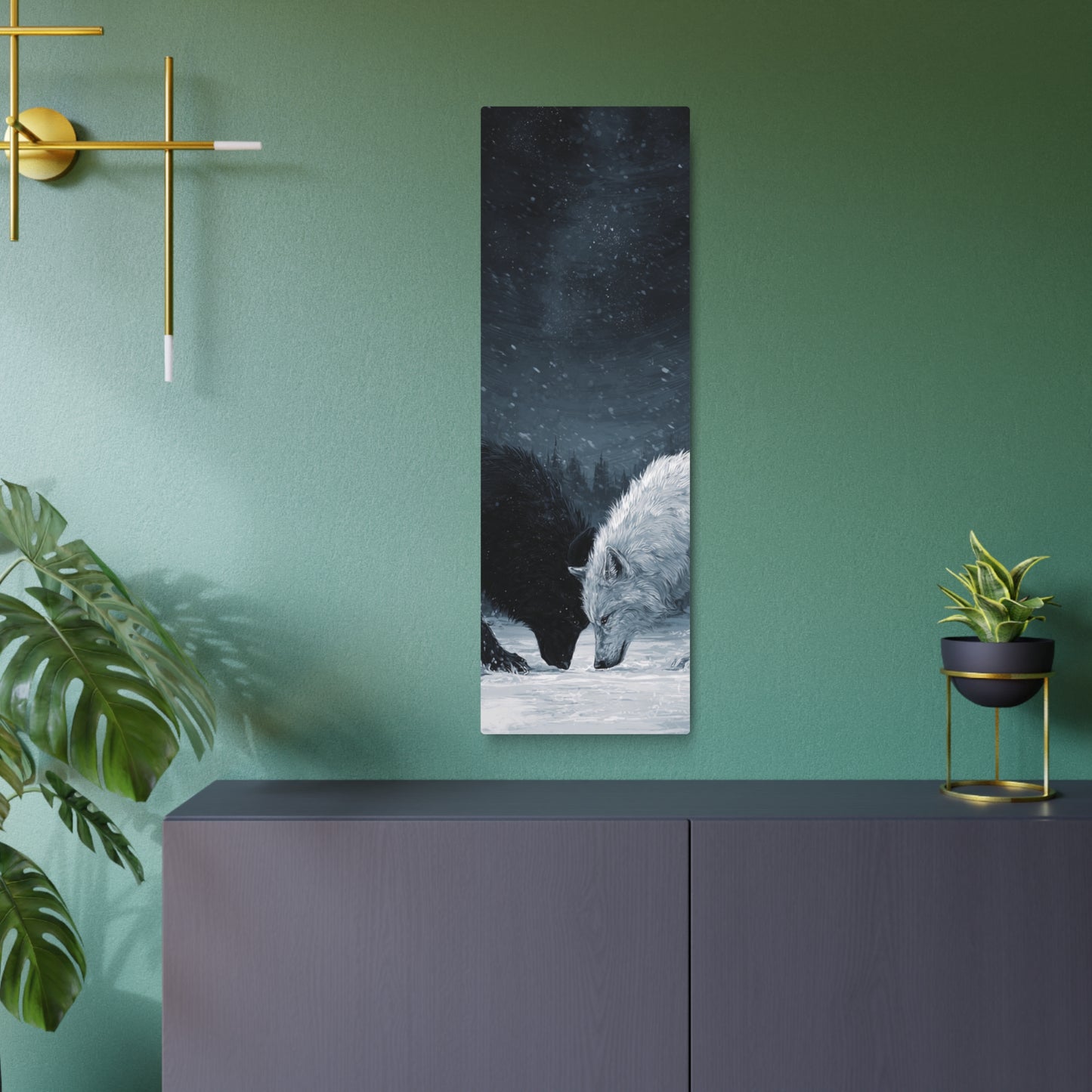 Twin Wolves Snow Scene Rustic Wall Decor