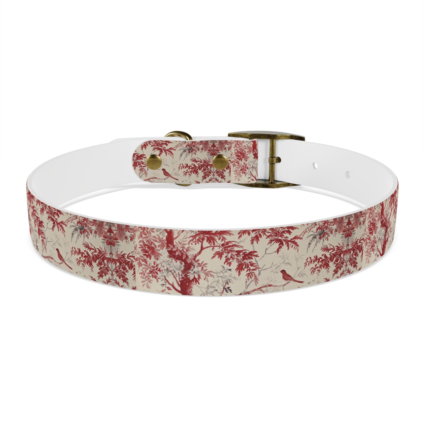 Toile Red Bird Dog Collar — Vintage Floral Pattern Pet Collar