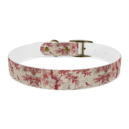Toile Red Bird Dog Collar — Vintage Floral Pattern Pet Collar