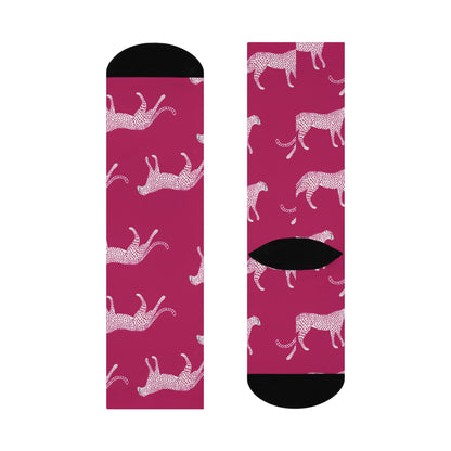 Pink Greyhound Crew Socks — Cushioned Athletic Socks with Running Dog Pattern