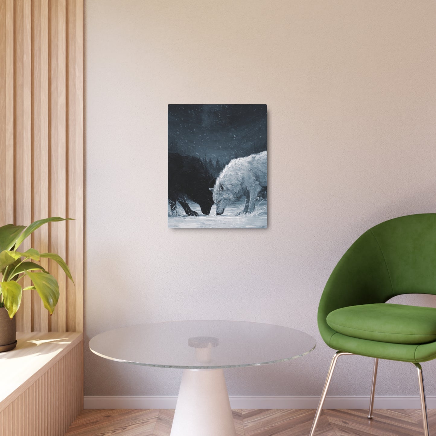 Twin Wolves Snow Scene Rustic Wall Decor