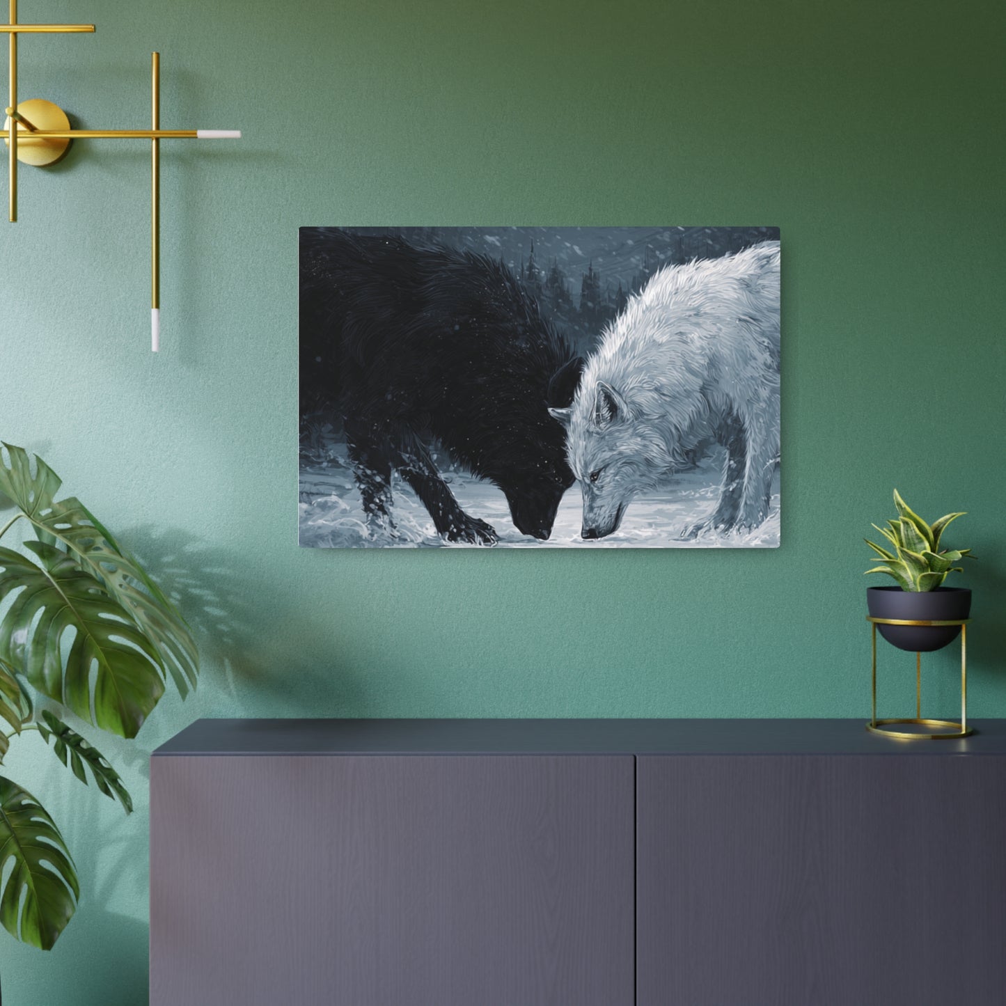 Twin Wolves Snow Scene Rustic Wall Decor