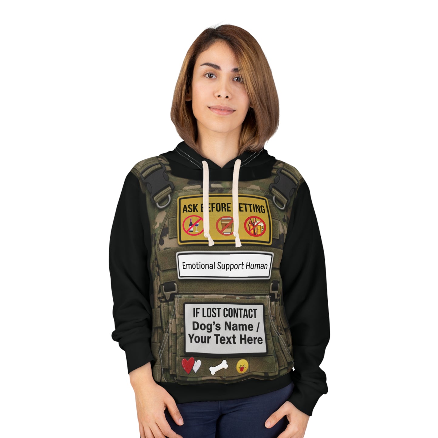 Humorous "Emotional Support Human Vest" Hoodie — Pet Is In control.