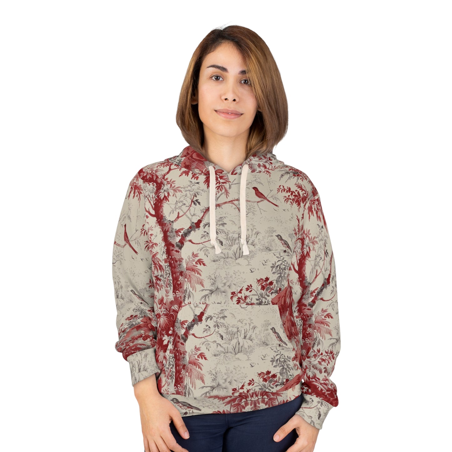 Toile Pattern Hoodie — Vintage Red Scenic All-Over Print