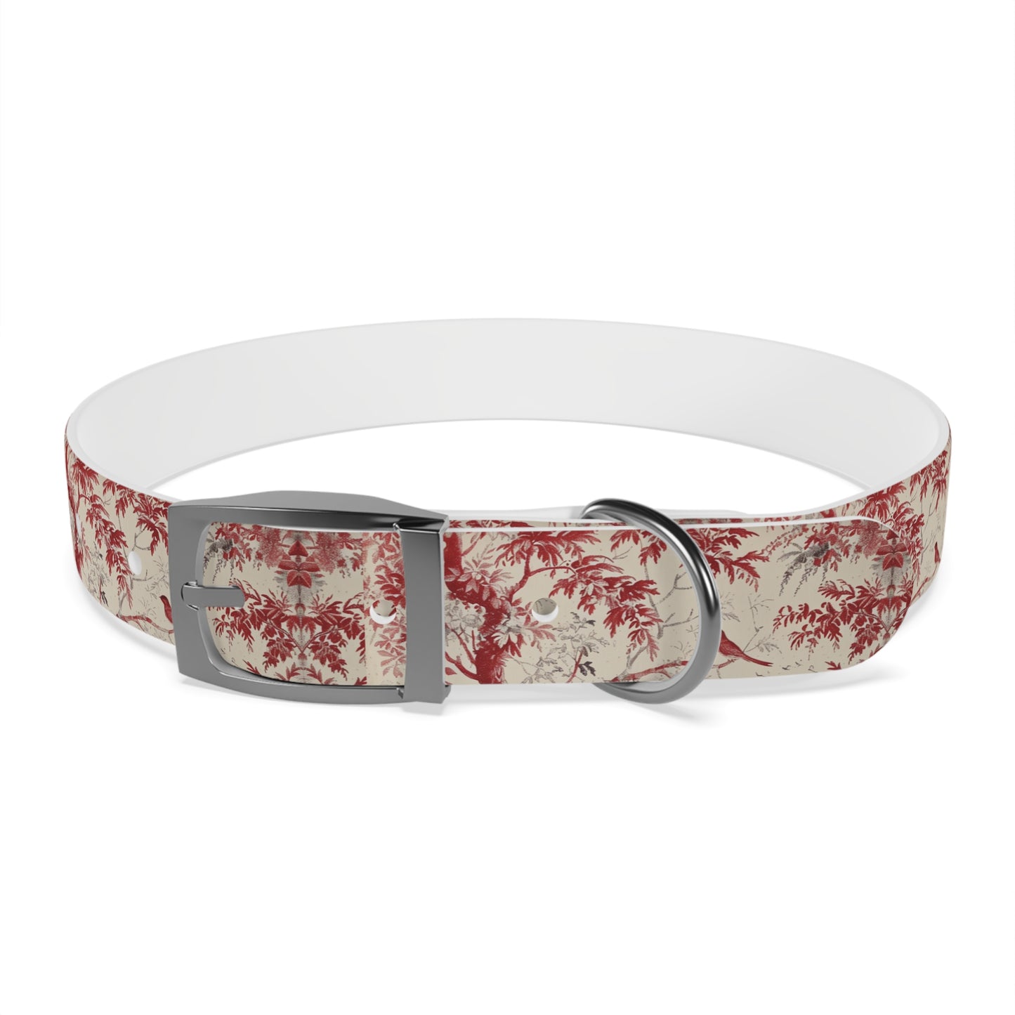 Toile Red Bird Dog Collar — Vintage Floral Pattern Pet Collar