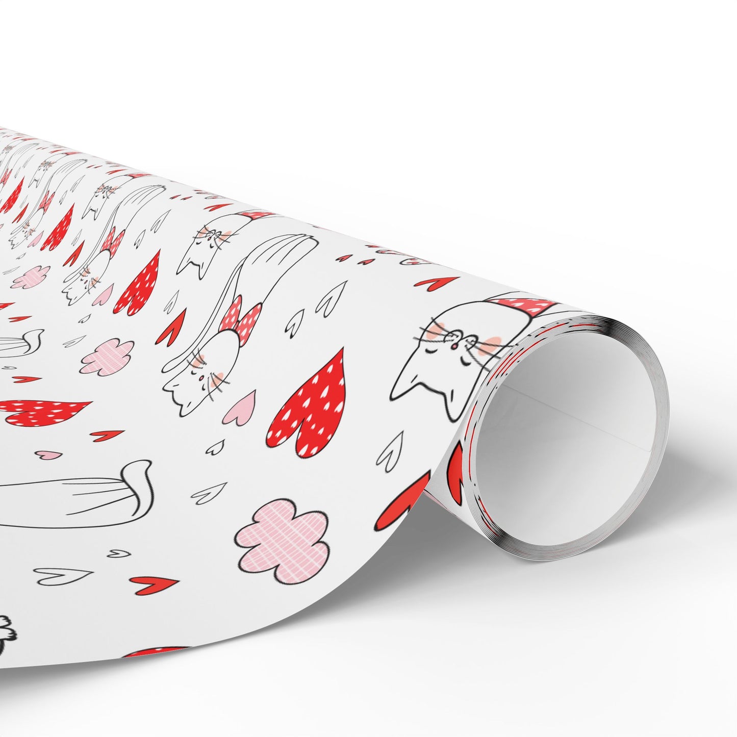 Valentine Cat & Hearts Wrapping Paper Roll — Cute Gift Wrap for Valentine's Day