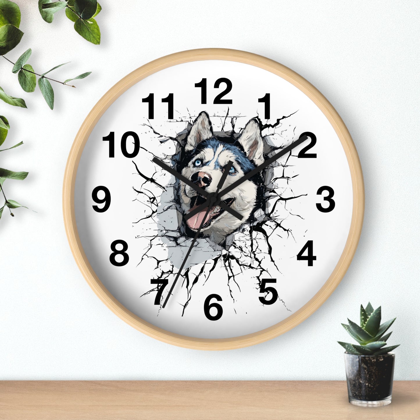 Husky Burst Wall Clock — Husky Busting Through a Clock Decorative Wall Clock