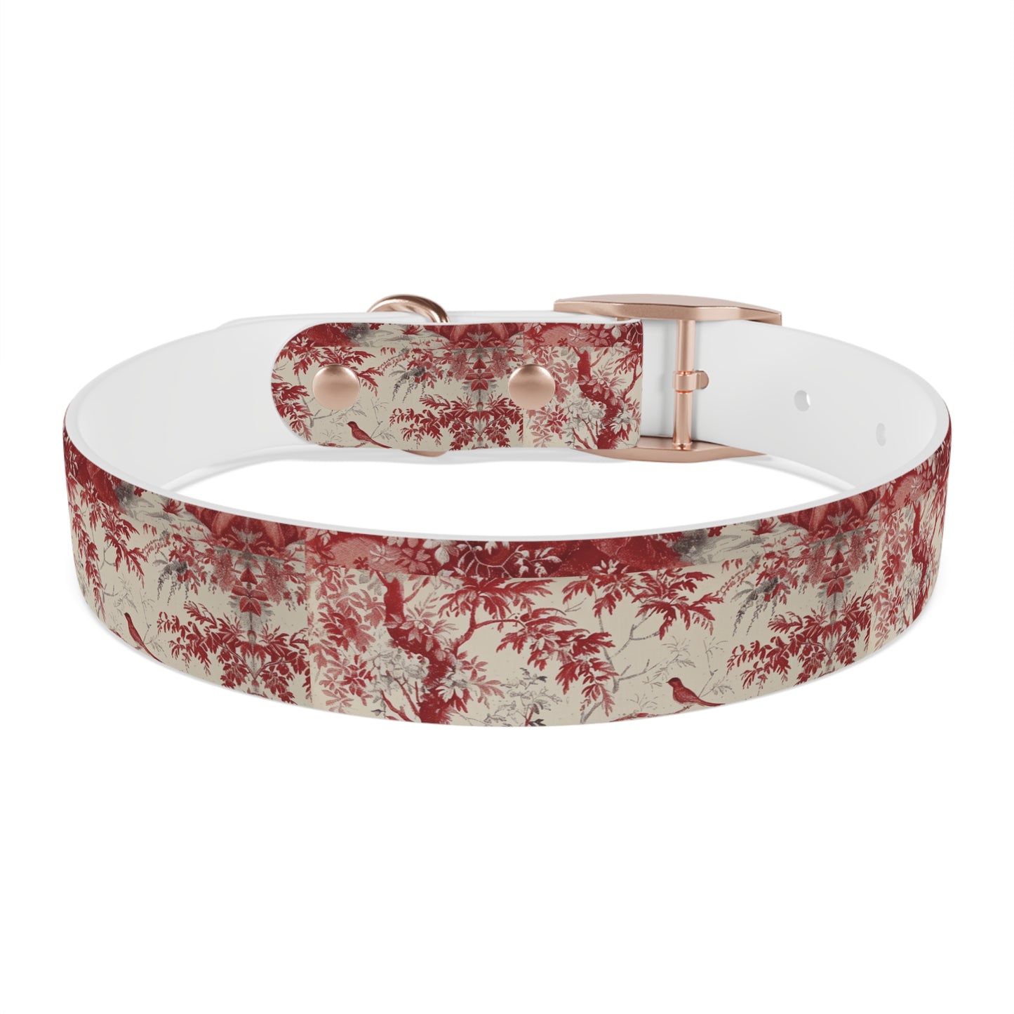 Toile Red Bird Dog Collar — Vintage Floral Pattern Pet Collar
