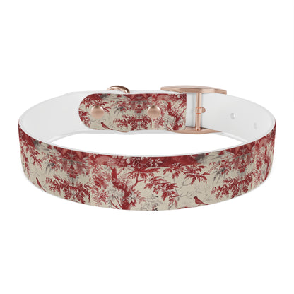 Toile Red Bird Dog Collar — Vintage Floral Pattern Pet Collar