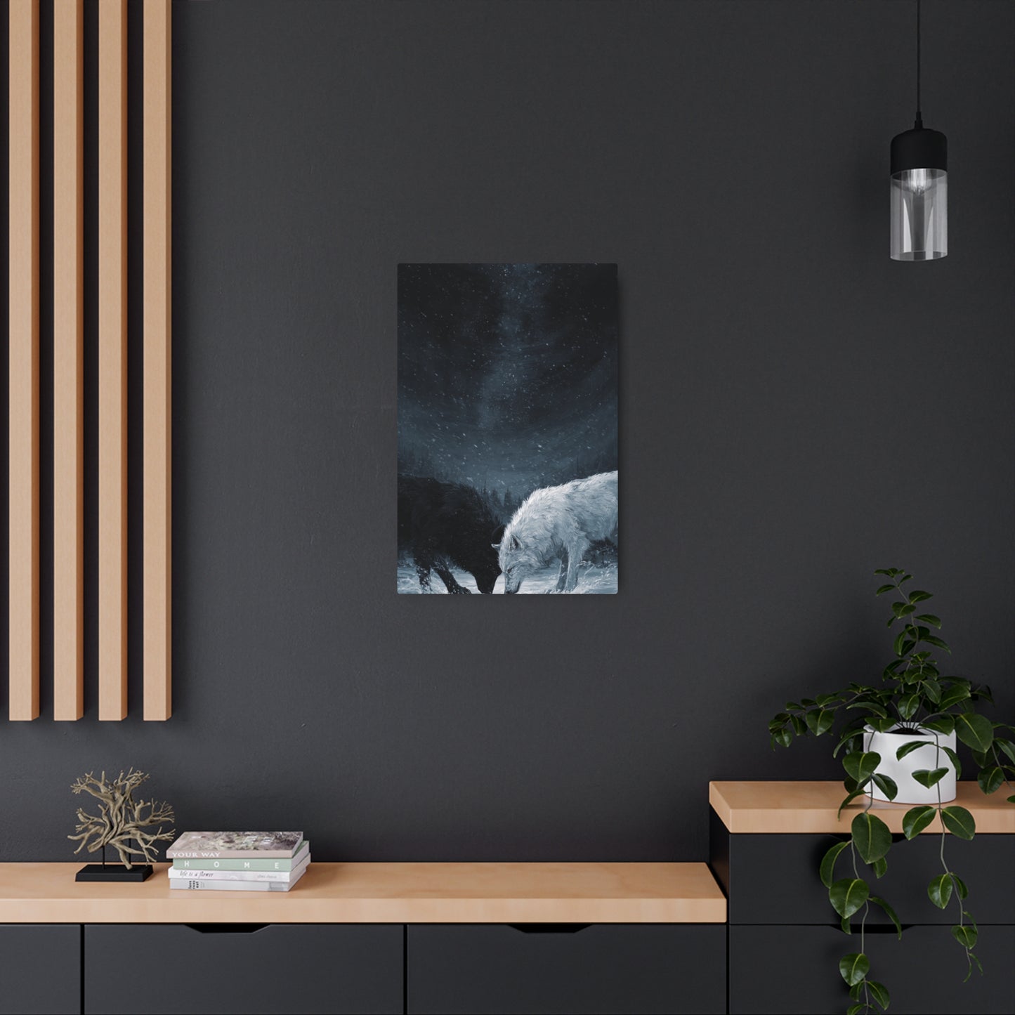 Twin Wolves Snow Scene Rustic Wall Decor