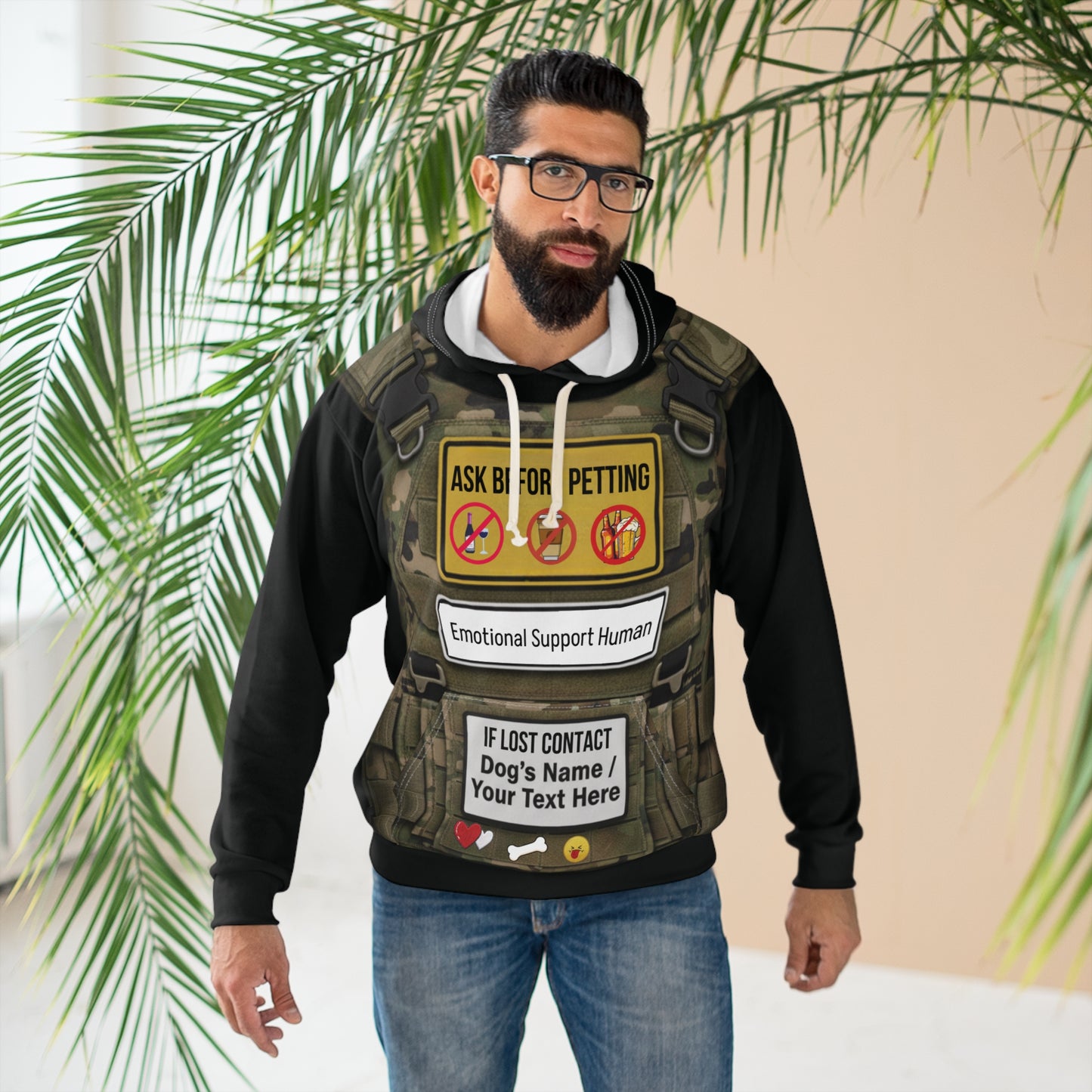Humorous "Emotional Support Human Vest" Hoodie — Pet Is In control.
