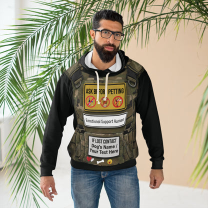 Humorous "Emotional Support Human Vest" Hoodie — Pet Is In control.