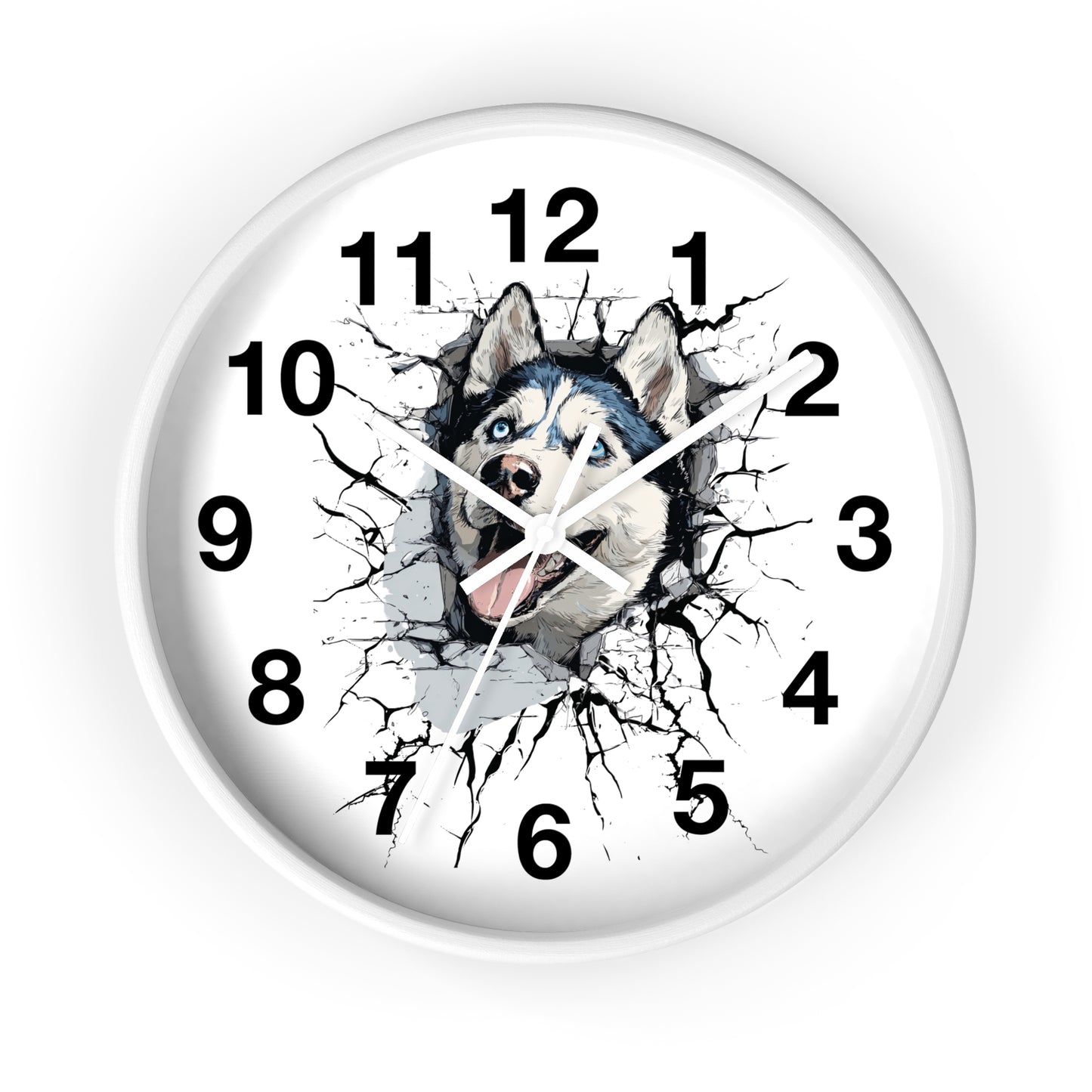 Husky Burst Wall Clock — Husky Busting Through a Clock Decorative Wall Clock