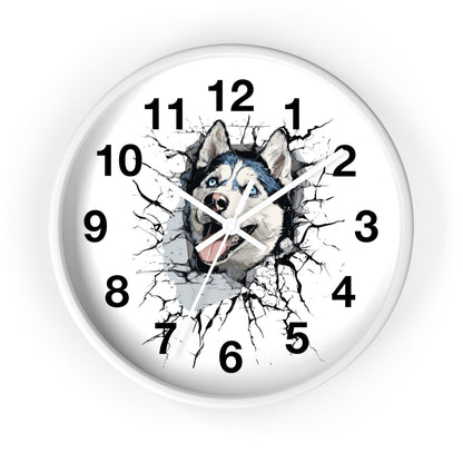 Husky Burst Wall Clock — Husky Busting Through a Clock Decorative Wall Clock