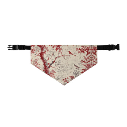 Vintage Toile Pet Bandana Collar – Red Floral Bird Print