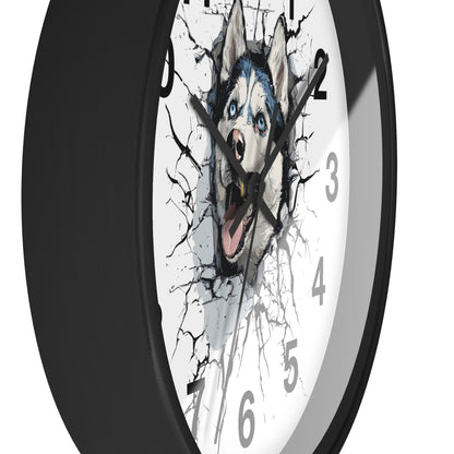 Husky Burst Wall Clock — Husky Busting Through a Clock Decorative Wall Clock