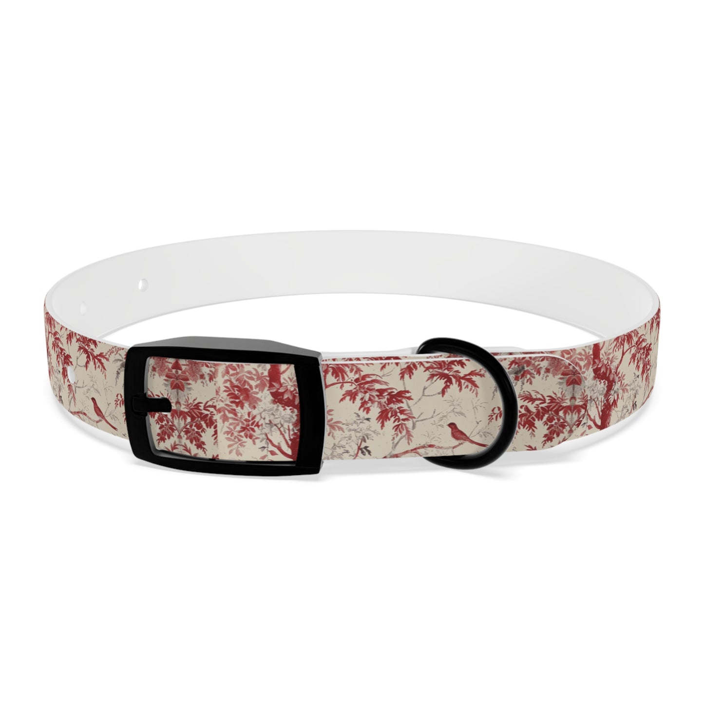 Toile Red Bird Dog Collar — Vintage Floral Pattern Pet Collar